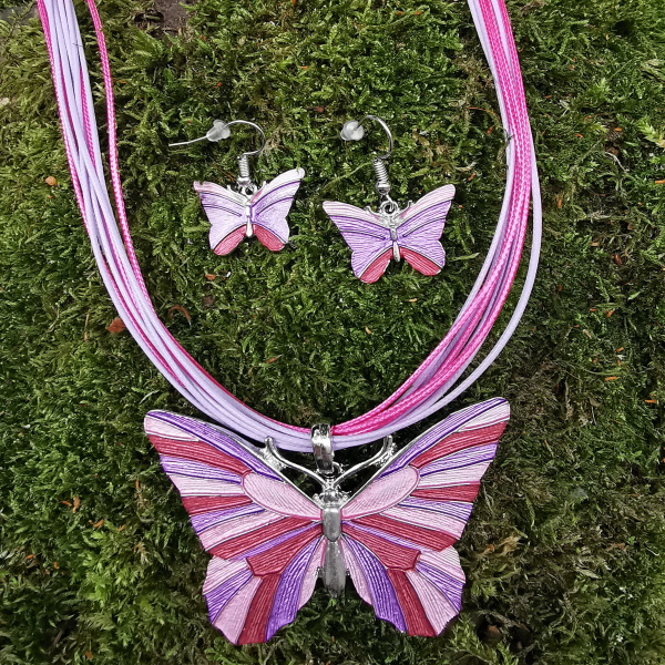 Schmetterlings Halskette + Ohrringe