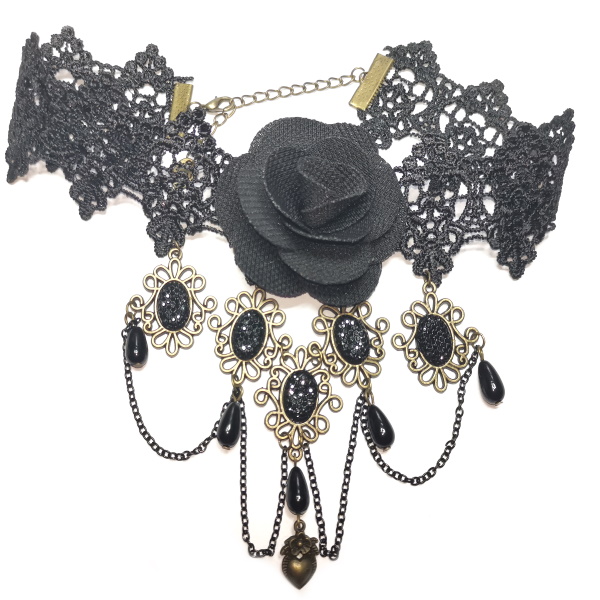 Choker Spitzenkette schwarze Blume