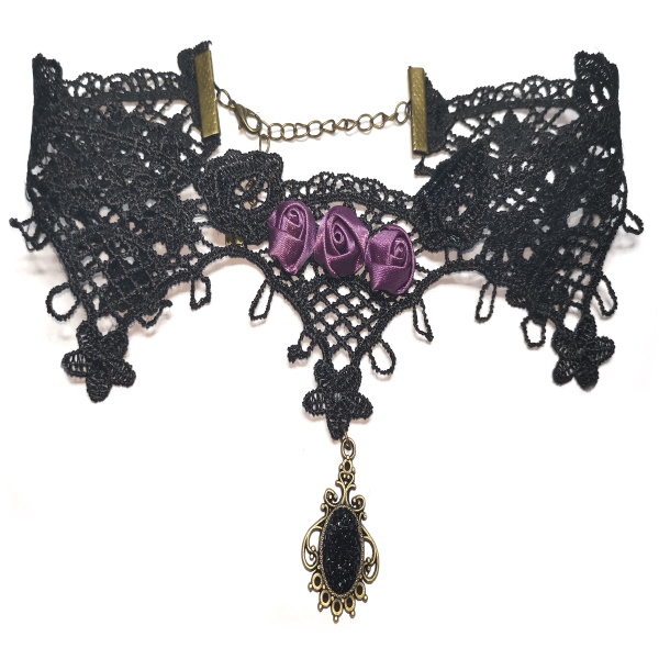 Choker Spitzenkette lila Blüten