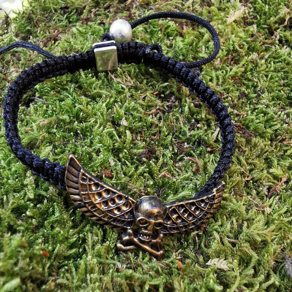 Flügel-Totenkopf Armband Bronze