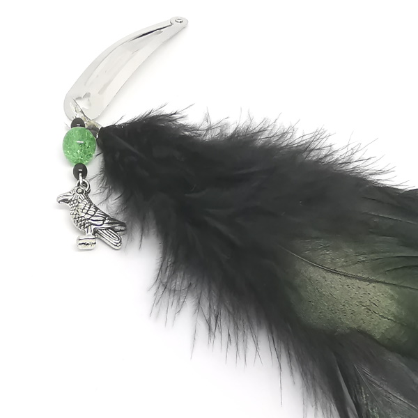 Haarclip Krähe grüne Perle