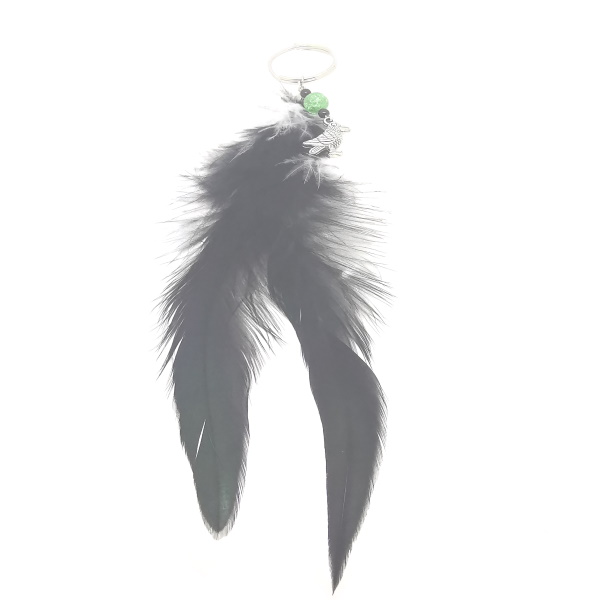 Schlüsselanhänger Krähe grüne Perle