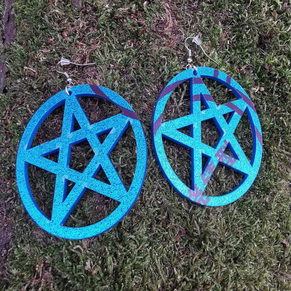 Pentagramm Ohrringe Blau Glitzer
