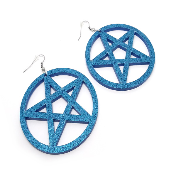 Pentagramm Ohrringe Blau Glitzer
