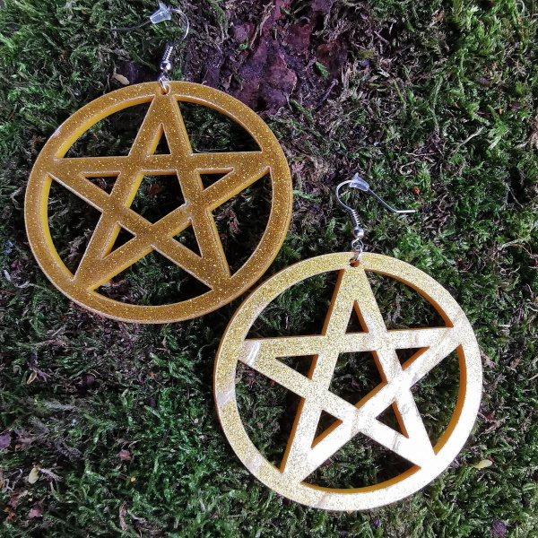 Pentagramm Ohrringe Gold Glitzer