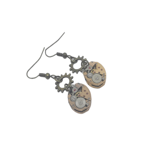 kleine Uhrwerk-Ohrringe bronzefarbend
